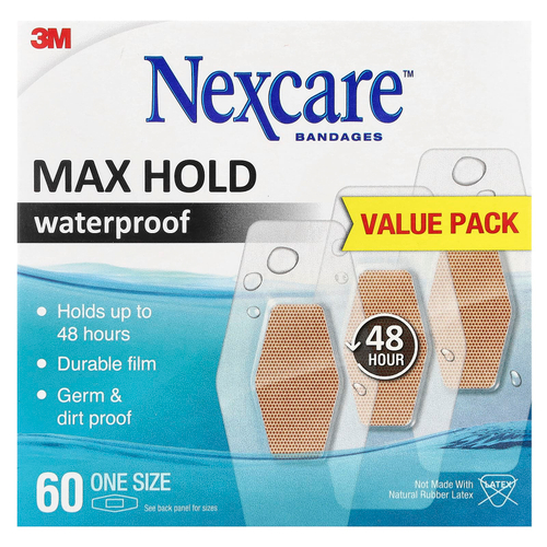 Nexcare, Водонепроницаемые бинты, максимальная фиксация, 60 бинтов одного размера