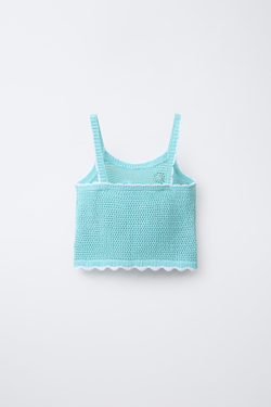 ZARA ТОП ИЗ КРУЖЕВА КРОШЕ С ЦВЕТОЧНЫМ УЗОРОМ, СВЕТЛО-БИРЮЗОВЫЙ