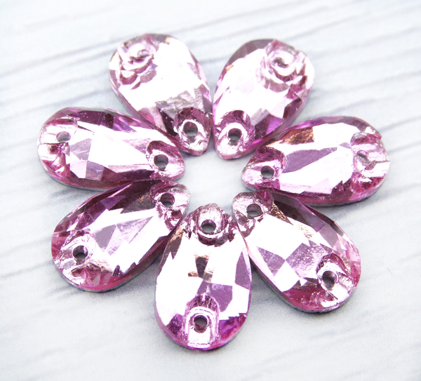 ХК014НН712 Хрустальные стразы круглые пришивные "капля", цвет: розовый, размер: 7х12 мм, 10 шт.