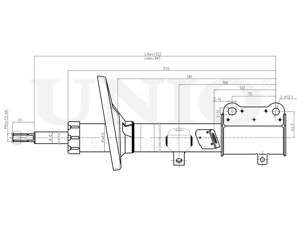 Амортизатор газовый задней подвески левый UNIO SAB-10066