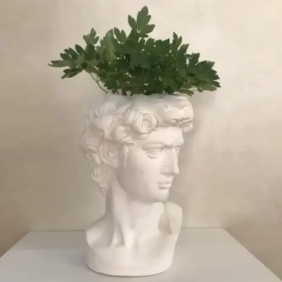 Кашпо-фигура из гипса «Голова Давида» 45см белая