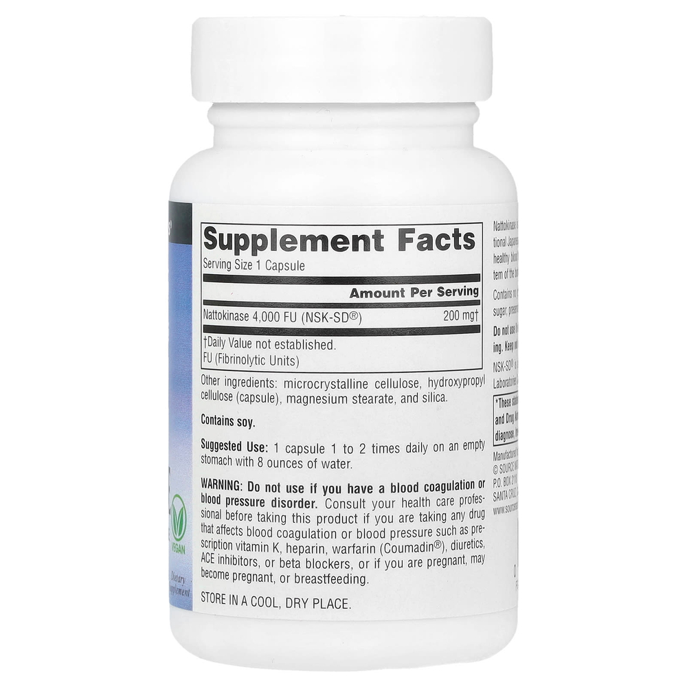 Source Naturals, NSK-SD®, наттокиназа, 200 мг, 60 веганских капсул