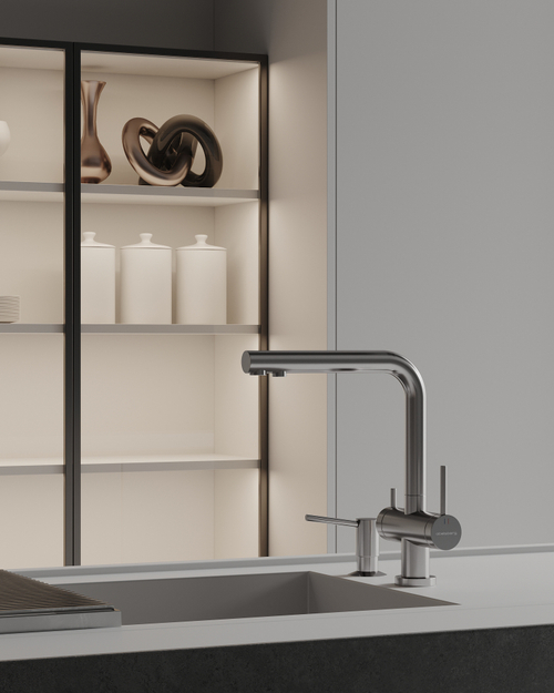 Смеситель для кухни Abelsberg Pura UVF70929CH c возможностью подключения фильтра для воды, цвет глянцевый хром