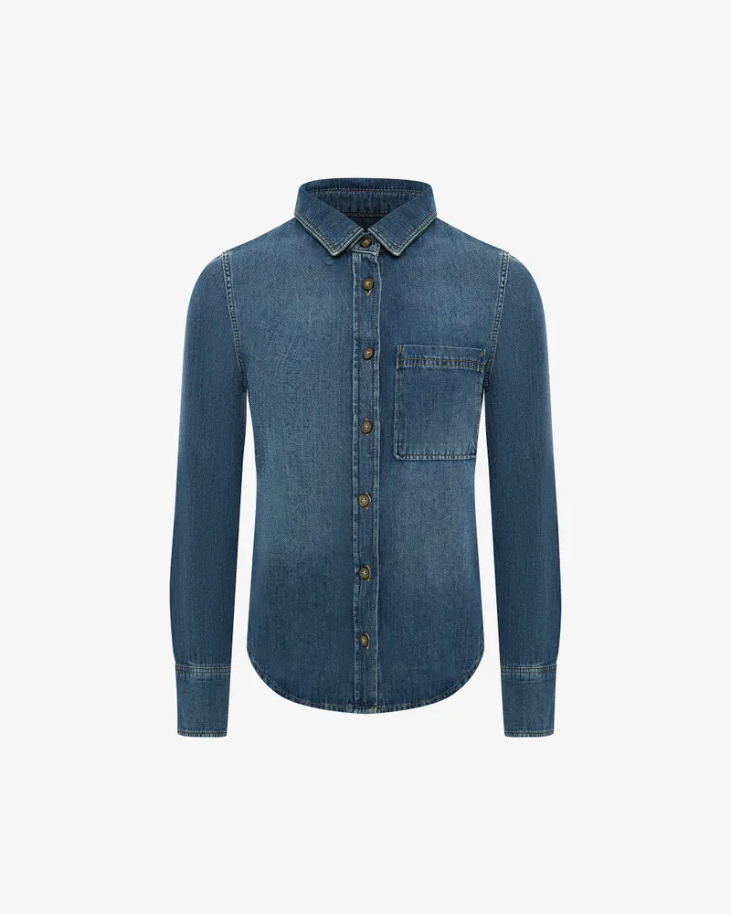 Синяя рубашка из денима с карманом
