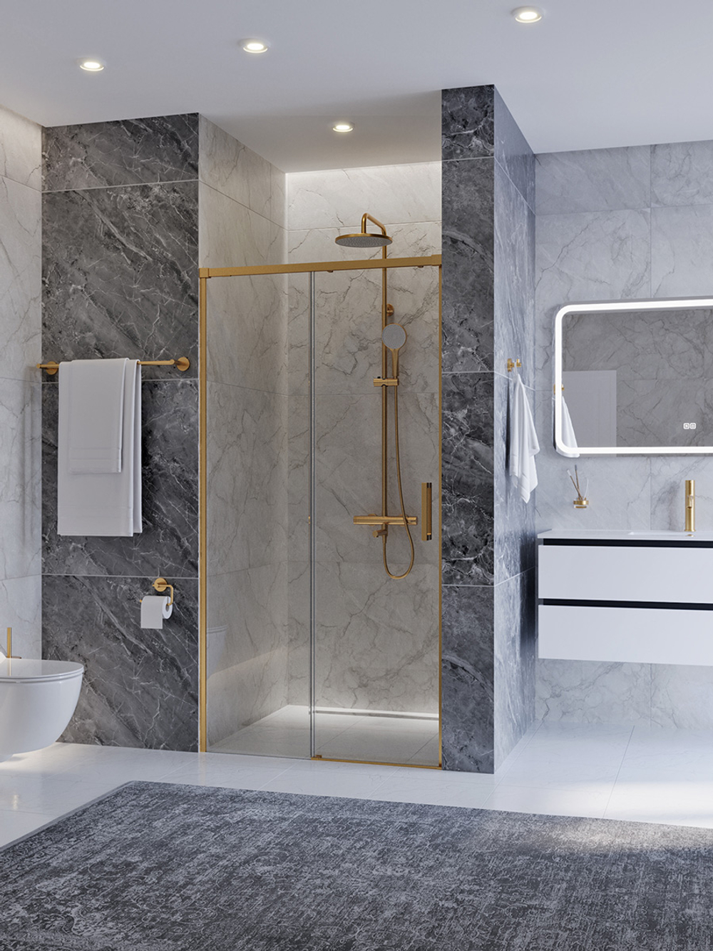 Душевая дверь CEZARES PLANE-BF-1-110-C-BORO, 110х195, профиль брашированное золото, стекло прозрачное