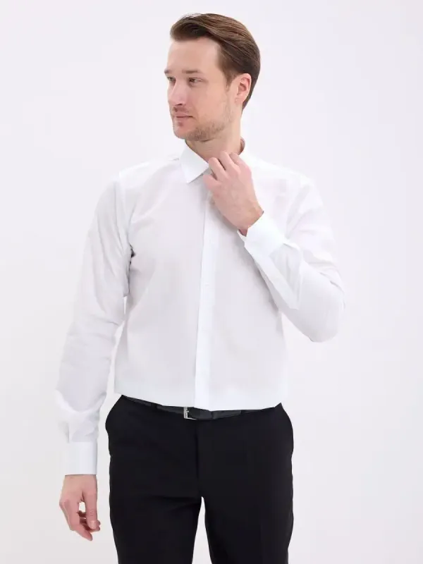 Рубашка на высокий рост LONG SLIM FIT с длинным рукавом, белая