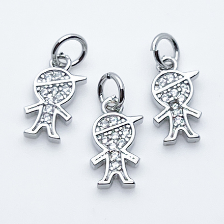 Подвеска Мальчик, цвет серебро (родий), фианиты, размер 12*7 мм, цена за 1 шт