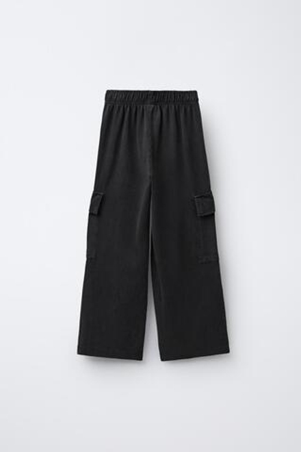 ZARA БРЮКИ WIDE LEG КАРГО С ЭФФЕКТОМ ПОТЕРТОСТИ, АНТРАЦИТОВО-СЕРЫЙ