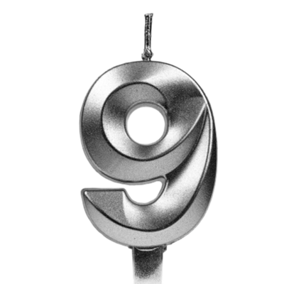 Свечи для торта, цифра 9 (серебро, 5 см)