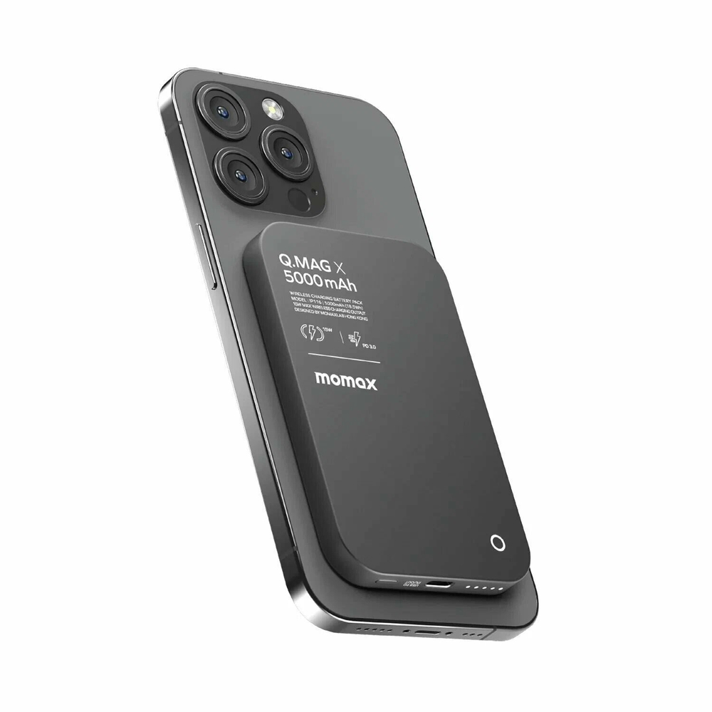 Внешний магнитный аккумулятор с беспроводной зарядкой Momax Q.MAG X Ultra Slim 8.3 mm, 5000 mAh, Qi 15W / PD20W, Black