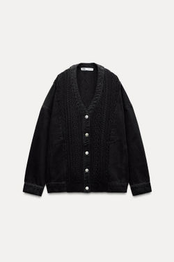 ZARA КАРДИГАН C ДЖИНСОВЫМИ ДЕТАЛЯМИ, ЧЕРНЫЙ