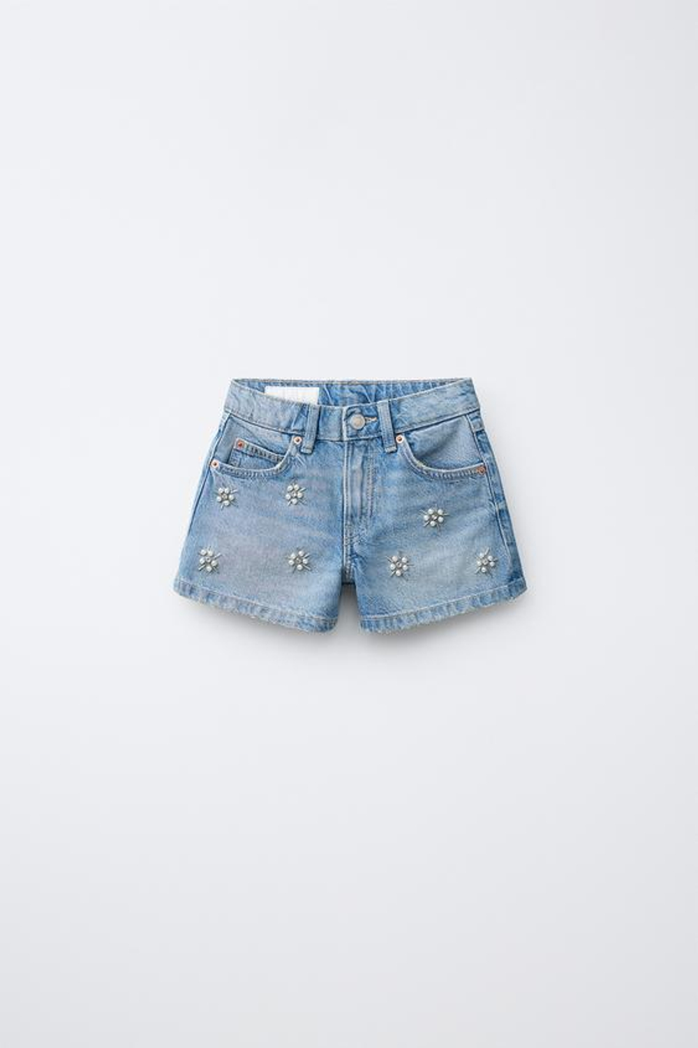 ZARA ДЖИНСОВЫЕ ШОРТЫ С ЖЕМЧУГОМ, СИНИЙ