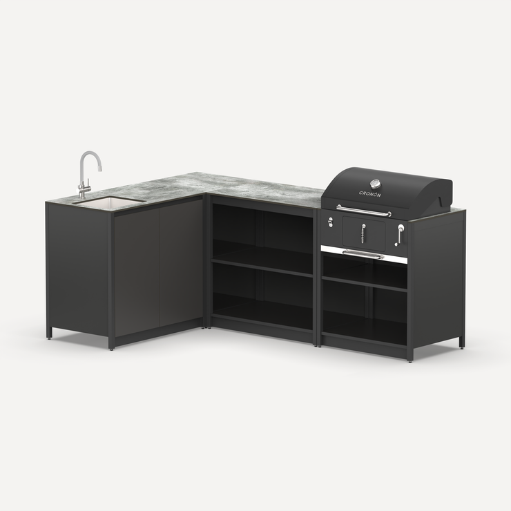 Угловой мангальный комплекс Lounge M-111SB, 2.3x1.5 м, черный/серый каспий