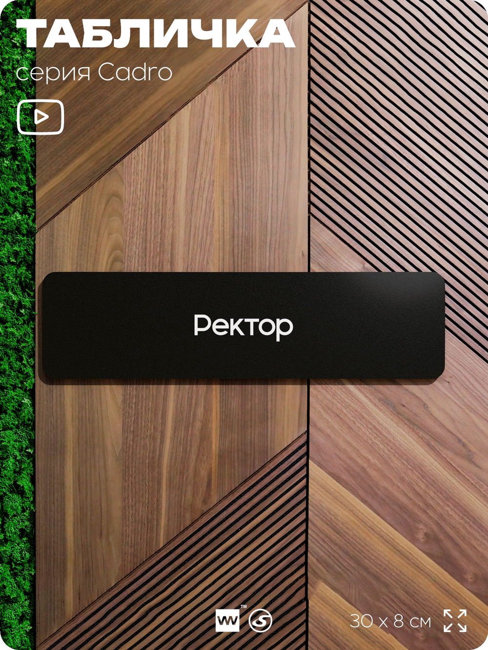 Табличка Ректор, на дверь, 30х8 см, черная, серия CADRO, Айдентика Технолоджи