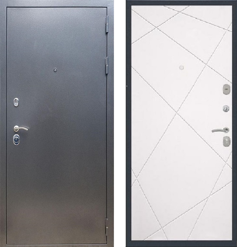 Входная металлическая дверь в квартиру Сенатор Эталон 3К Антик серебро Флитта софт белый матовый, без текстуры