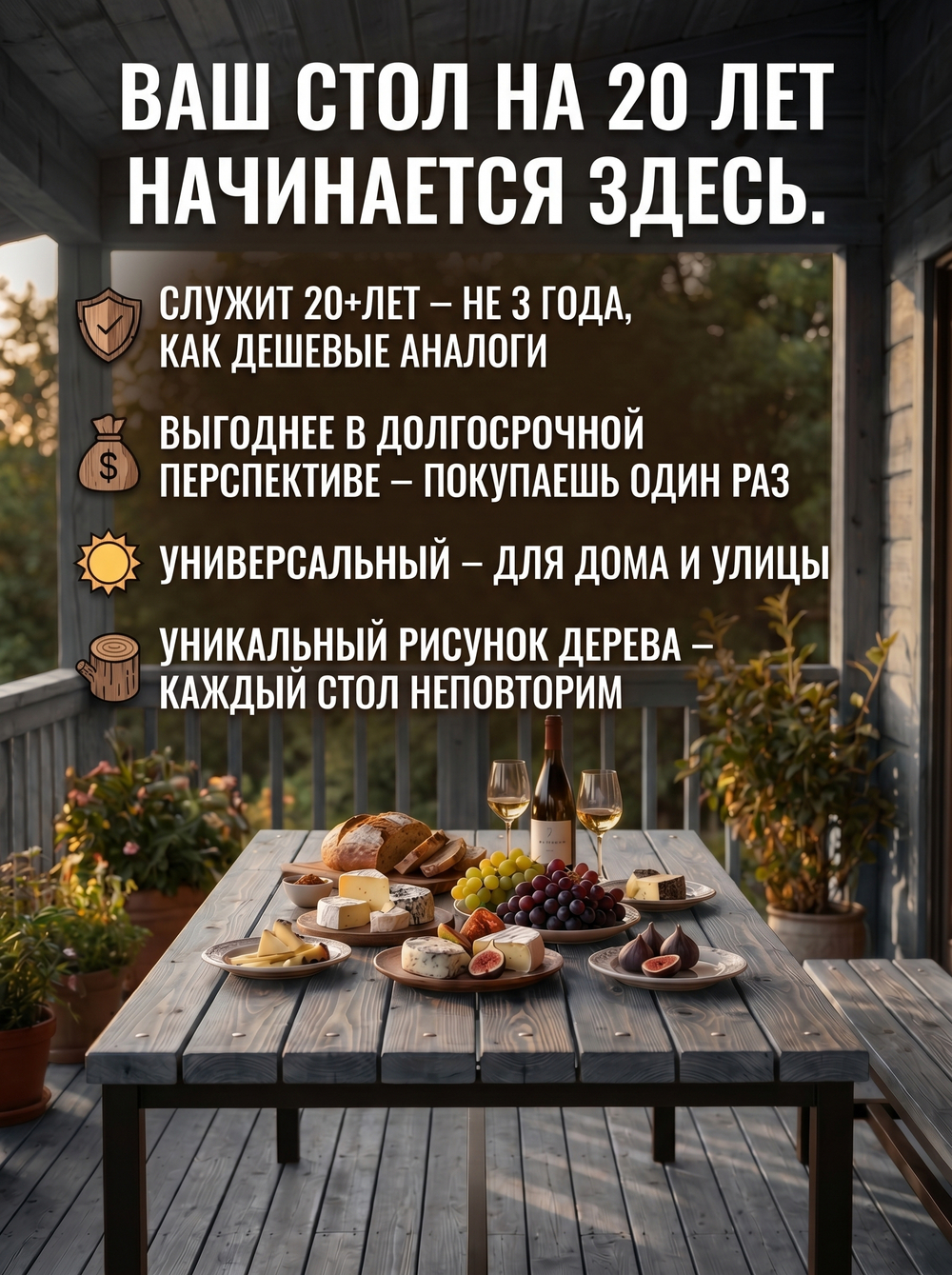 Стол садовый обеденный для дачи LACIO
