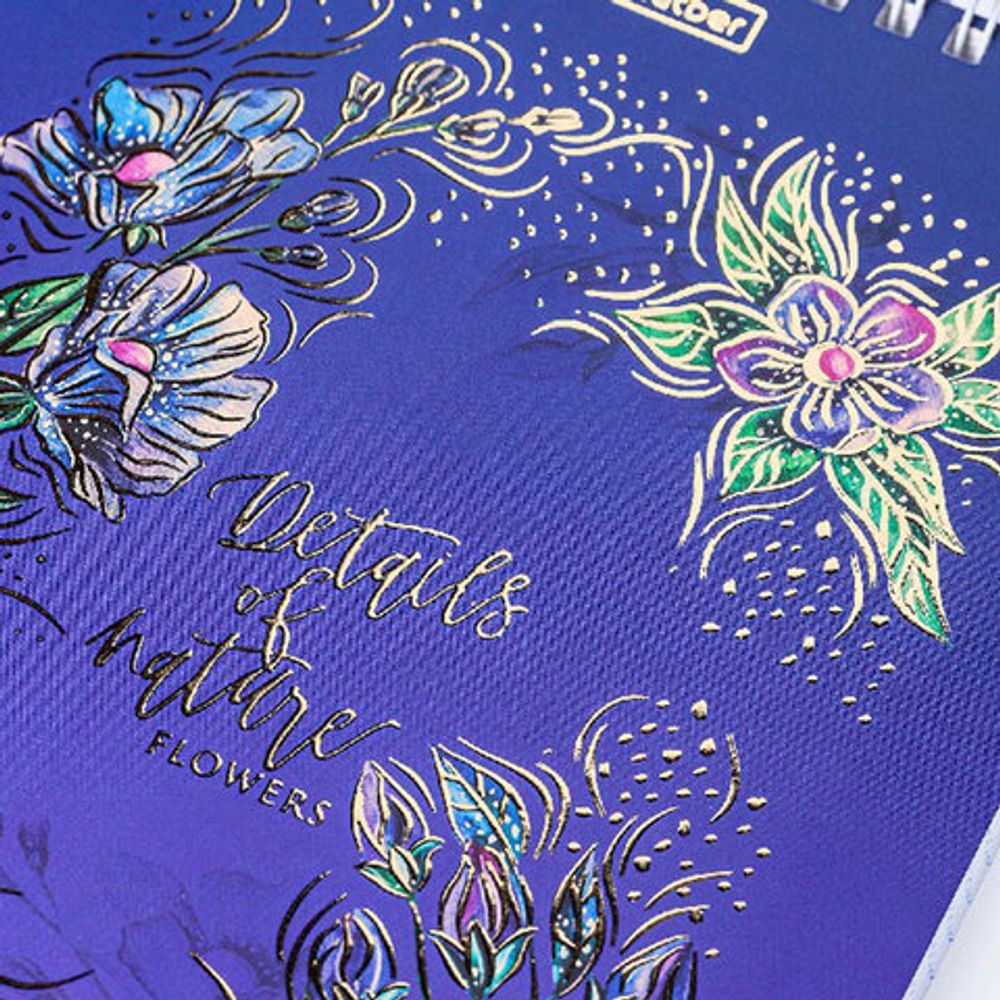 Блокнот А5 (146х215 мм), 80 л., гребень, клетка, ламинация, 3D фольга, HATBER, "Тон природы", 80Б5лофВ1гр