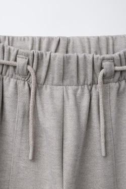 ZARA БРЮКИ WIDE LEG В ЕЛОЧКУ, СЕРО-КОРИЧНЕВЫЙ