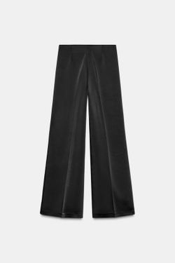 ZARA АТЛАСНЫЕ БРЮКИ С ВЫСОКОЙ ПОСАДКОЙ, ЧЕРНЫЙ