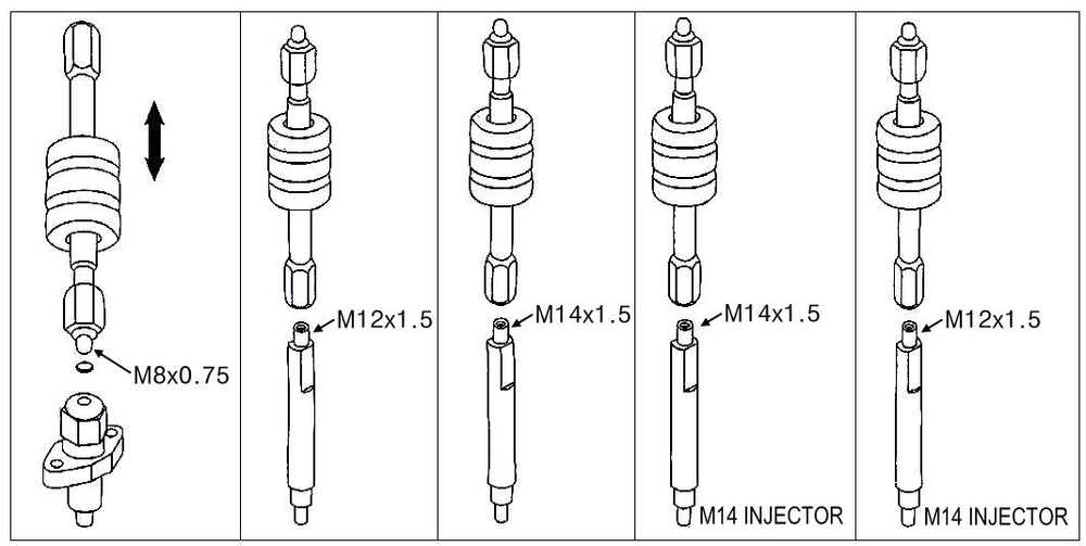 KA-2877N Съемник дизельных форсунок с обратным молотком и адаптерами