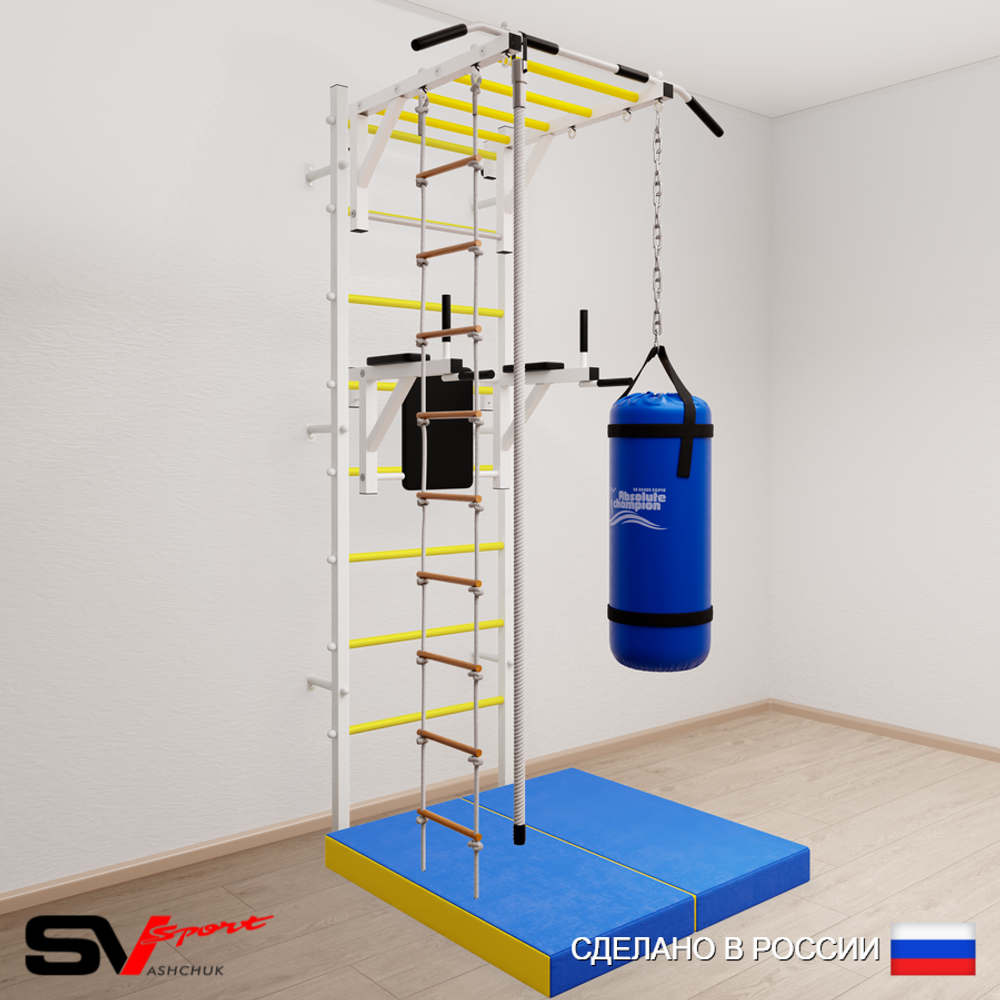 Шведская стенка Sv Sport 5456 (Турник рукоход/Брусья/Канат/Лестница/Цепь/Мешок 22кг/Мат 1м)