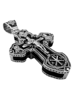 Крест деревянный с элементами серебра "Распятие.Святой Николай Чудотворец.Архангел Михаил"