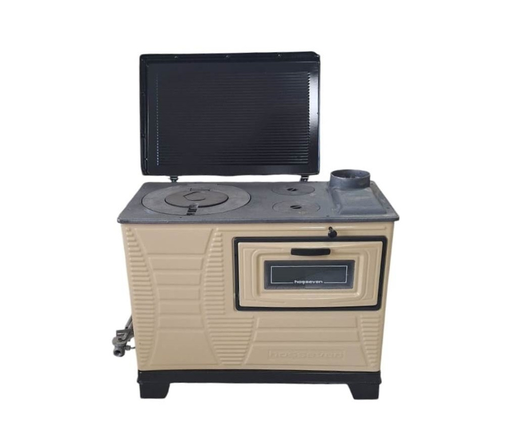 Печь отопительно-варочная Hosseven 4000  Беж. (с одной духовкой, c газовой горелкой и крышкой)