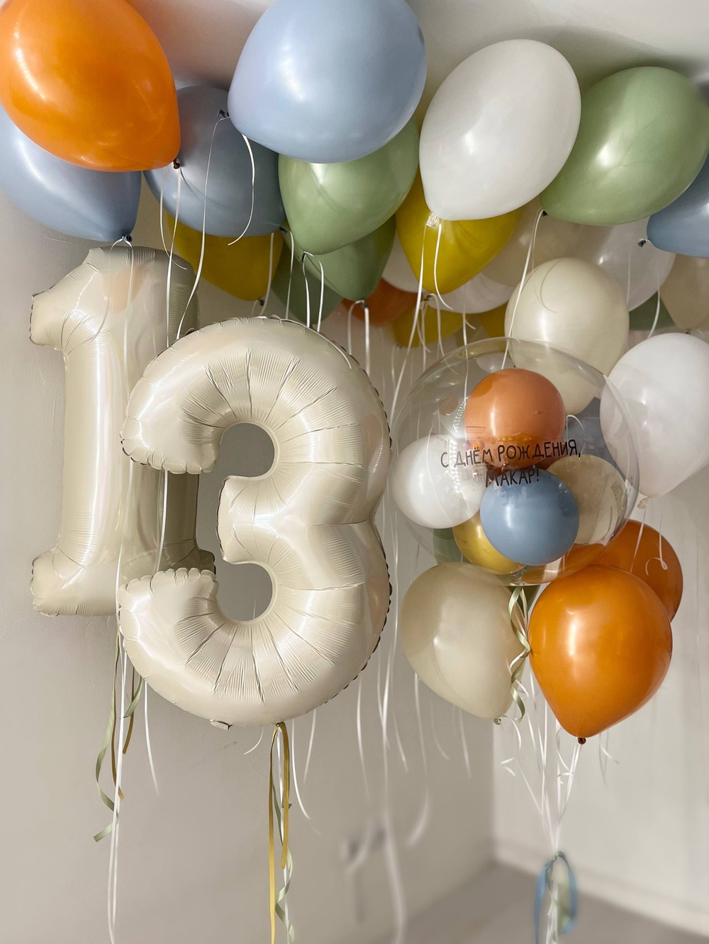 Воздушные шары шар с шариками внутри эвкалипт/оранжевый закат/горчичный/песок/пыльно голубой №4368