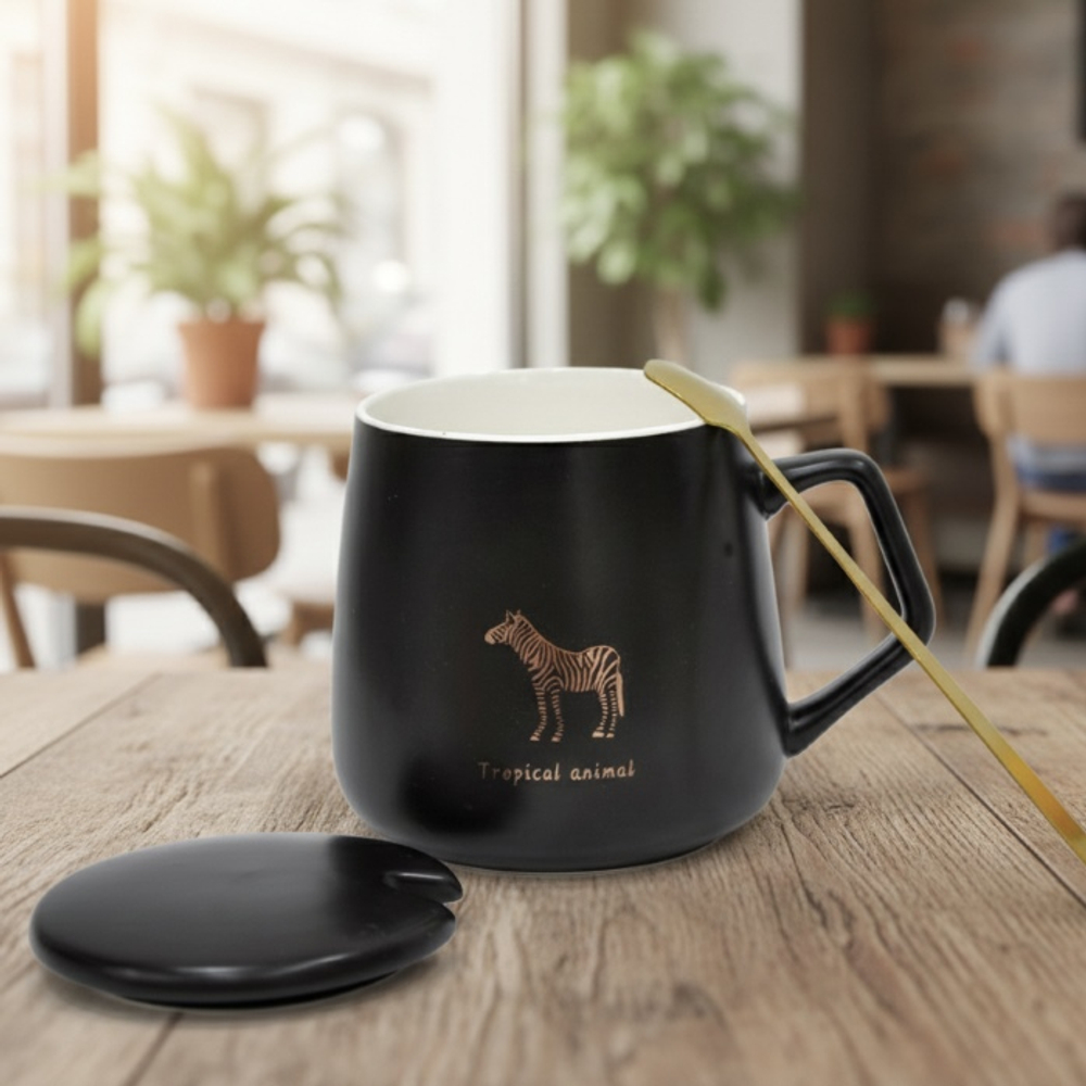 Керамическая кружка с крышкой и ложкой, MR1-5, 400 мл