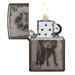 Зажигалка черная глянцевая Zippo Wolf Design с покрытием Black Ice