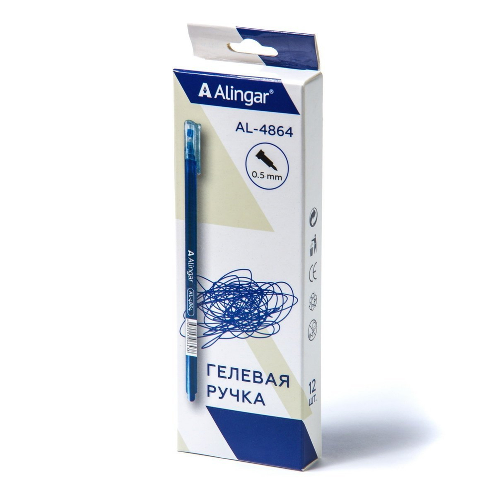 Ручка гелевая Alingar, "Neo", 0,5 мм, синяя, игольчатый наконечник, круглый, тонированный, пластиковый корпус, карт. уп.