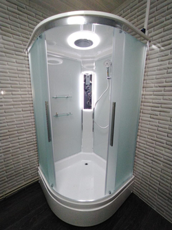 Душевая кабина AvaCan (АваКан) EM3011LEDnew со средним поддоном, с ГМ, с электрикой и LED освещением, 110х110х220