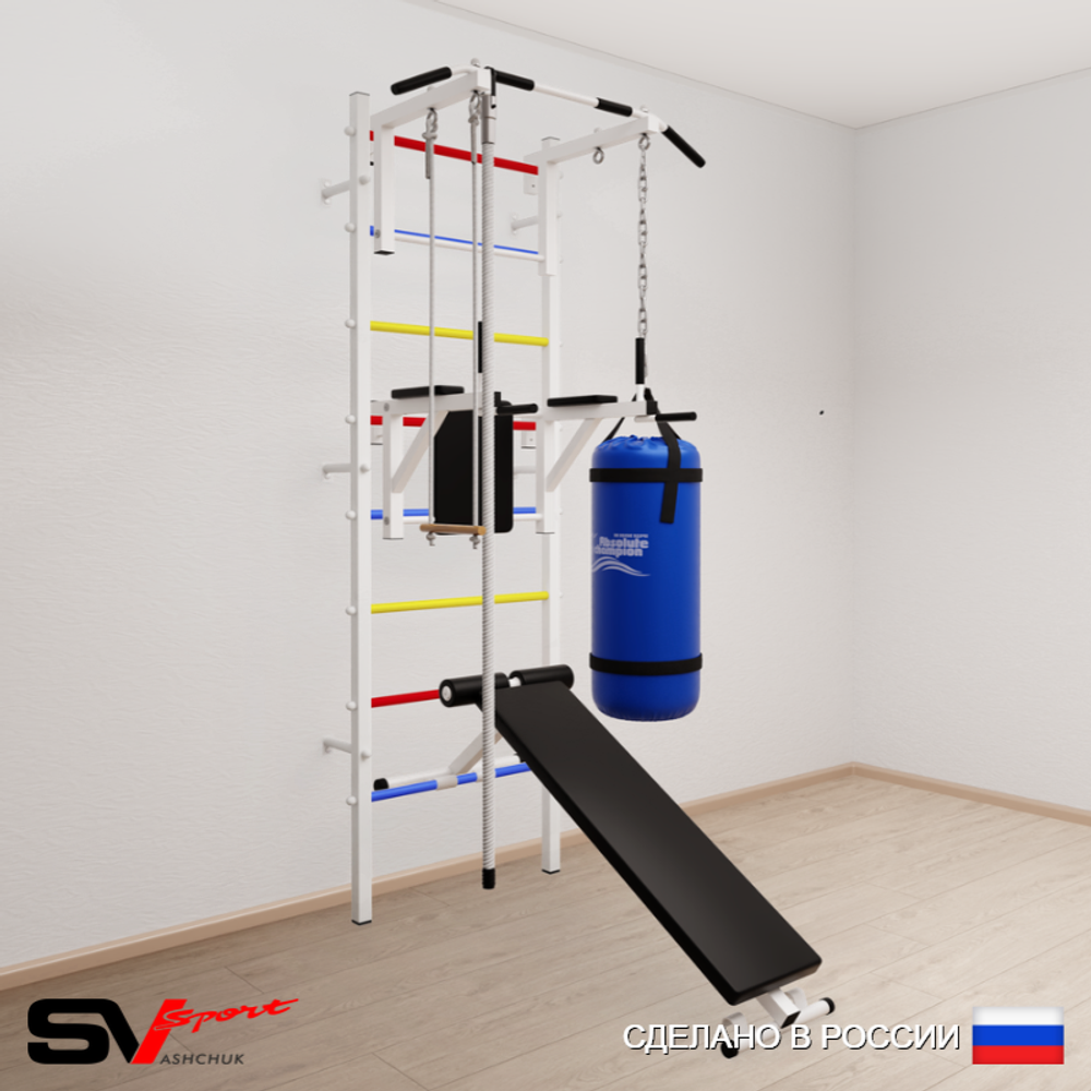 Шведская стенка Sv Sport усиленная 6863 (Турник стандарт/Брусья/Скамья/Канат/Трапеция/Цепь/Мешок 30кг)