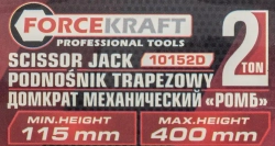 Домкрат механический ''ромб''2т (h min 115мм, h max 400мм, L-420мм) в водоотталкивающем чехле FORCEKRAFT FK-10152D