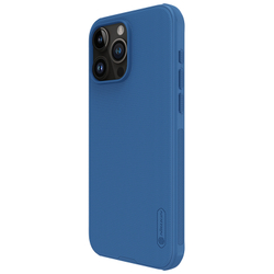Усиленный противоударный чехол синего цвета от Nillkin для iPhone 15 Pro Max, серия Super Frosted Shield Pro