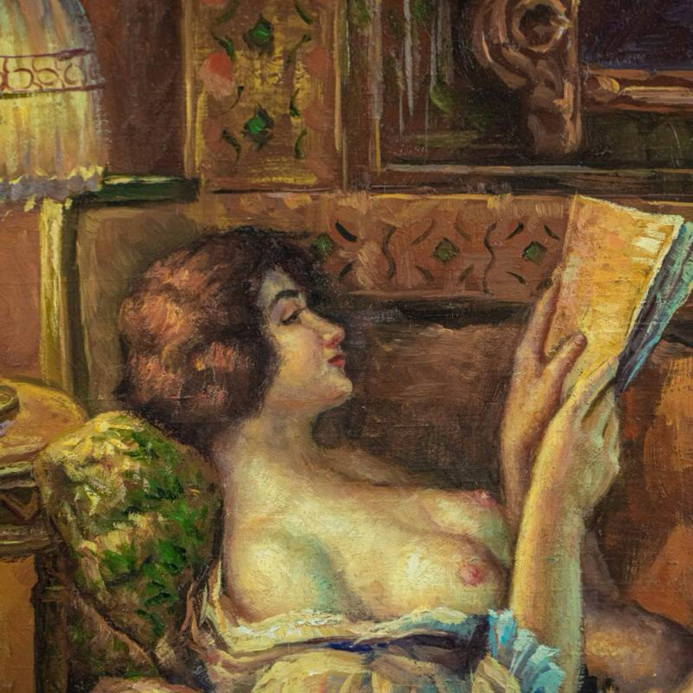Винтаж: Винтажная картина «Девушка с книгой»