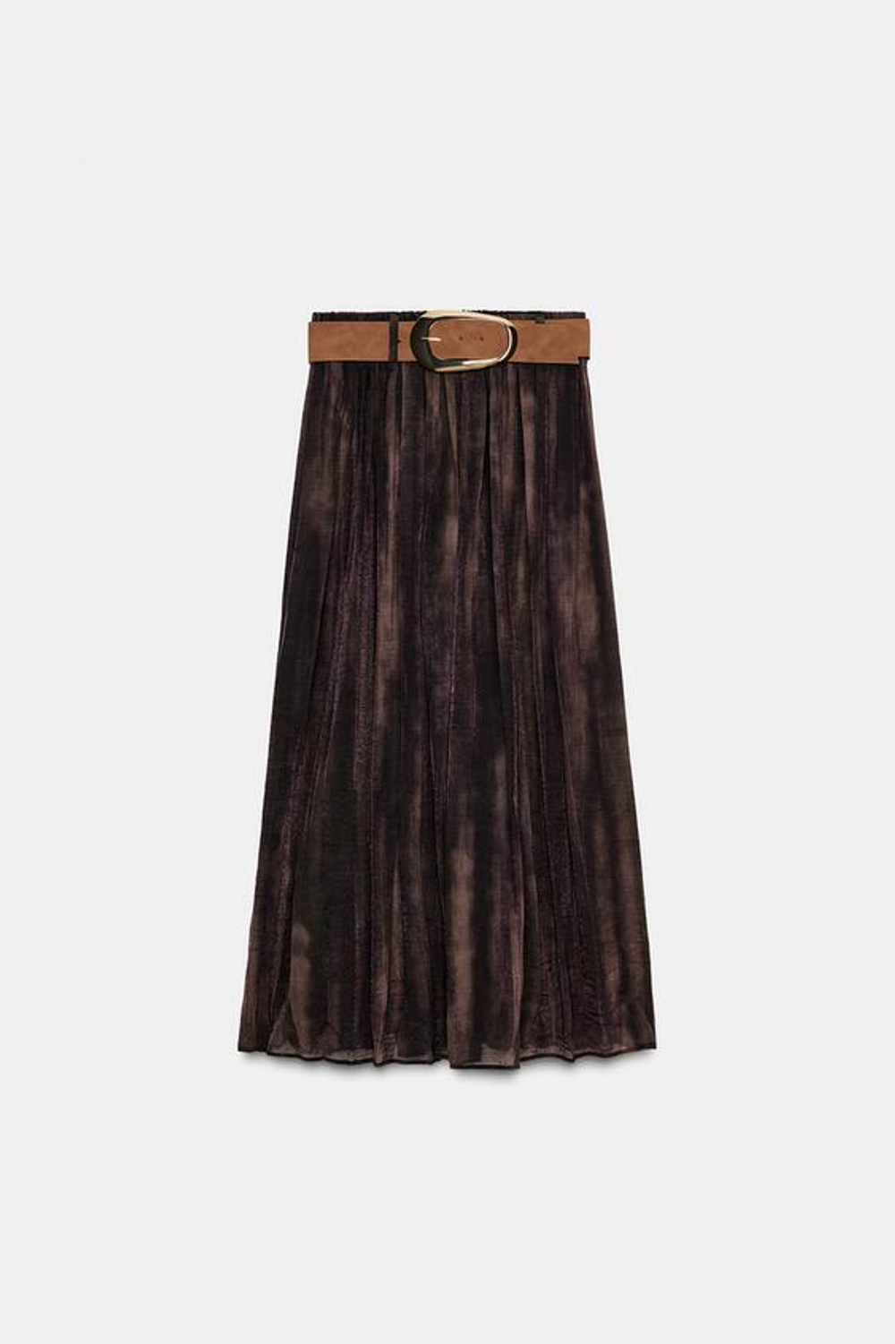 ZARA ЮБКА МИДИ С РАЗМЫТЫМ ПРИНТОМ И РЕМНЕМ, КОРИЧНЕВЫЙ/ЗЕЛЕНЫЙ