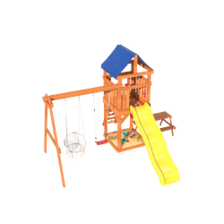 Детская площадка Fun Land с плетенным креслом, горкой и столиком со скамейками