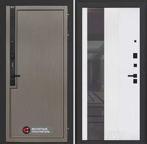 Входная дверь в квартиру Лабиринт Лаб про 1 с зеркальной вставкой Белый софт рельеф