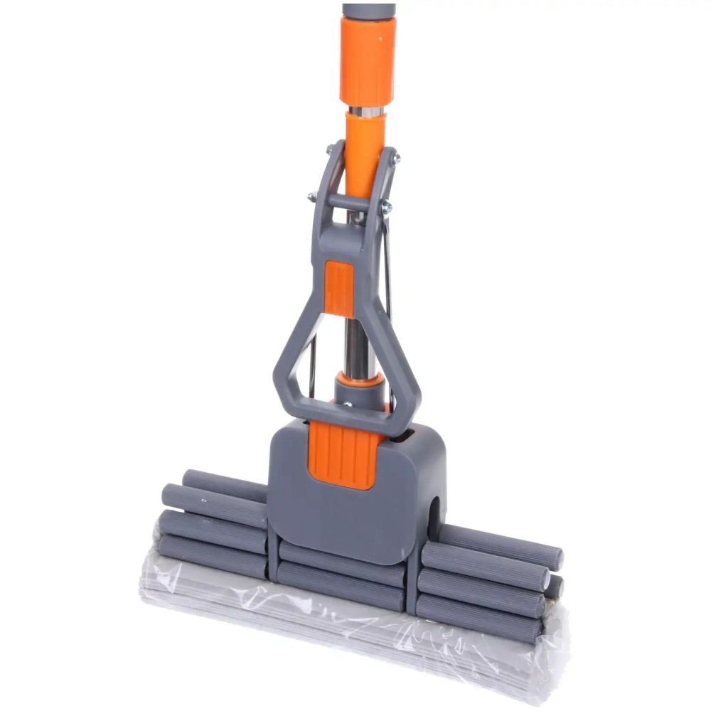 Швабра с губкой ПВА металлическая ручка 86-120 см(отжим три ролика)