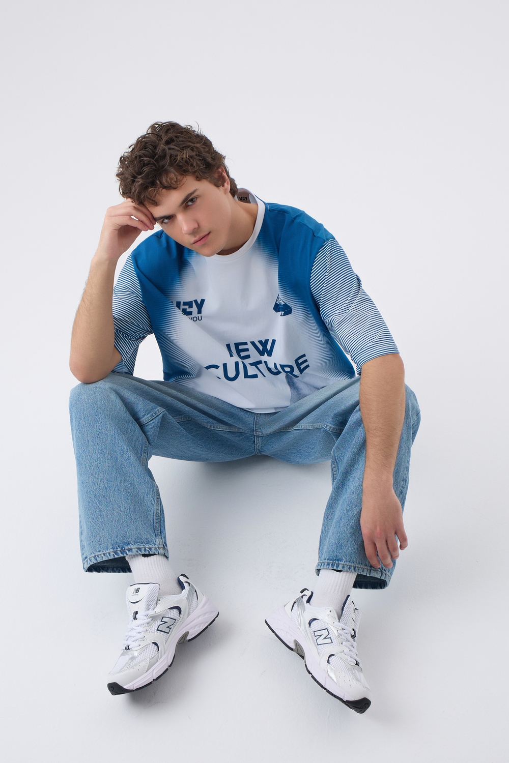 Футболка мужская Oversize с пич эффектом "Retro Sport" Синий