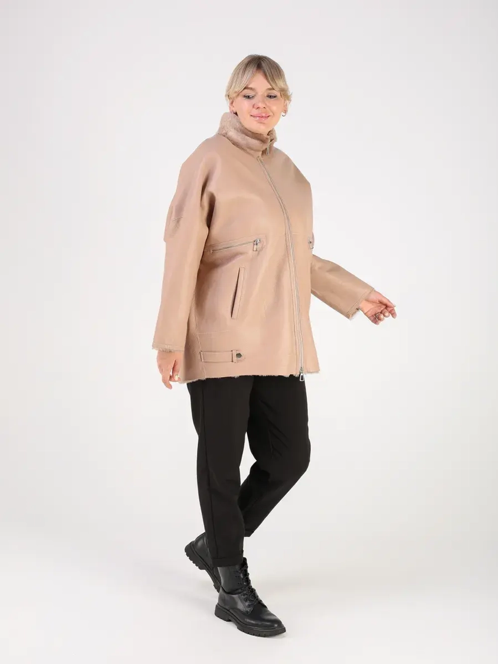 Дубленка зимняя натуральная оверсайз больших размеров