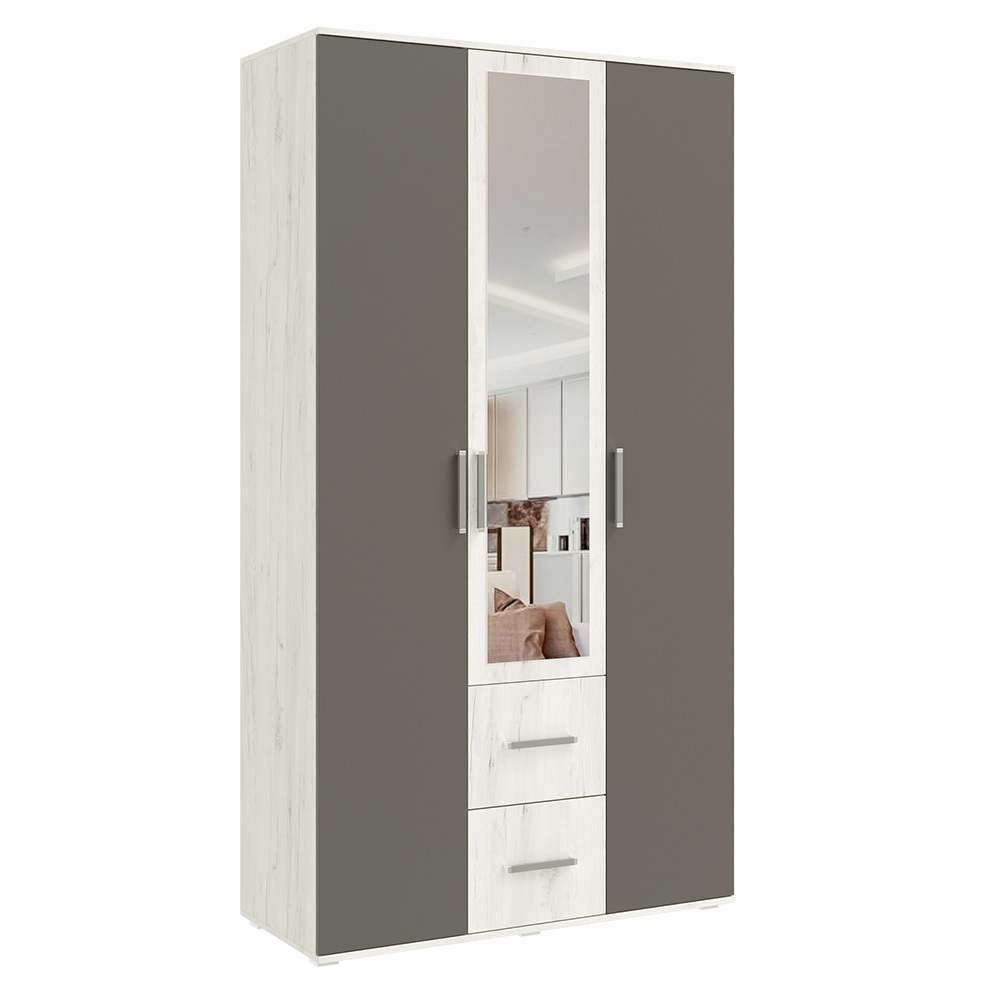 Шкаф трехстворчатый Фиеста (1200), Графит, Дуб Крафт белый