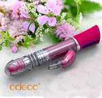 Розовый вибромассажер-ротатор с клиторальный зайчиком, 19,5 см