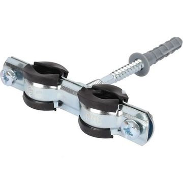 Сдвоенный хомут Stout для труб 32-37 мм (1") с шурупом, шпилькой и дюбелем (SAC-0020-200001)