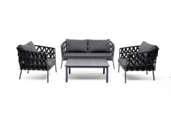 "Диего" лаунж-зона 4-местная плетеная из роупа (веревки), каркас алюминиевый темно-серый, роуп темно-серый