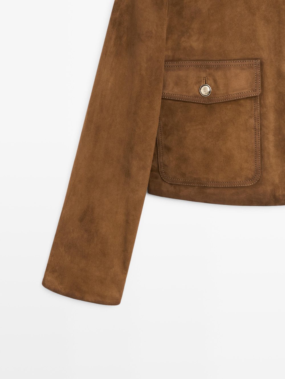 Massimo Dutti Замшевая куртка с золотистыми пуговицами, коричневый