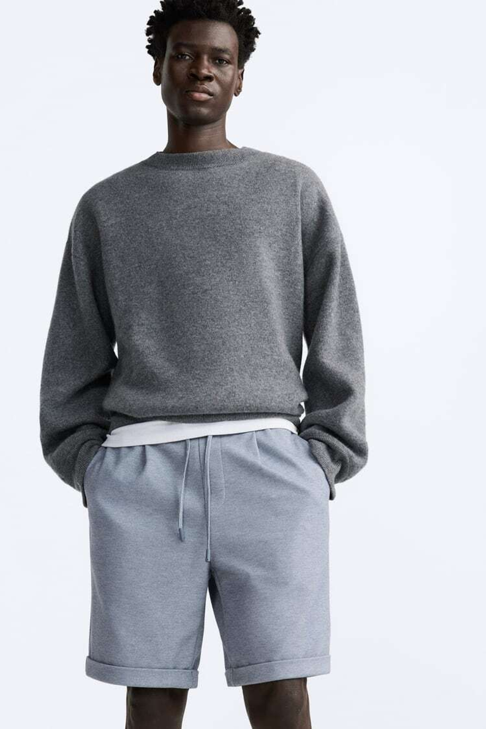 ZARA ШОРТЫ КОМФОРТНОЙ ПОСАДКИ, ГОЛУБОЙ С МЕЛАНЖЕВЫМ ЭФФЕКТОМ