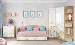 Шкаф пенал "Радуга" ШД 450.1 (дуб бунратти/белый глянец/фотопечать)