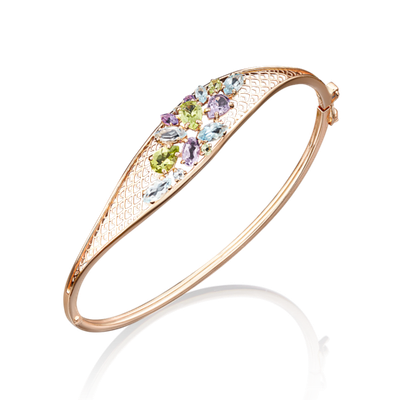 Браслет жесткий из красного золота с миксом камней